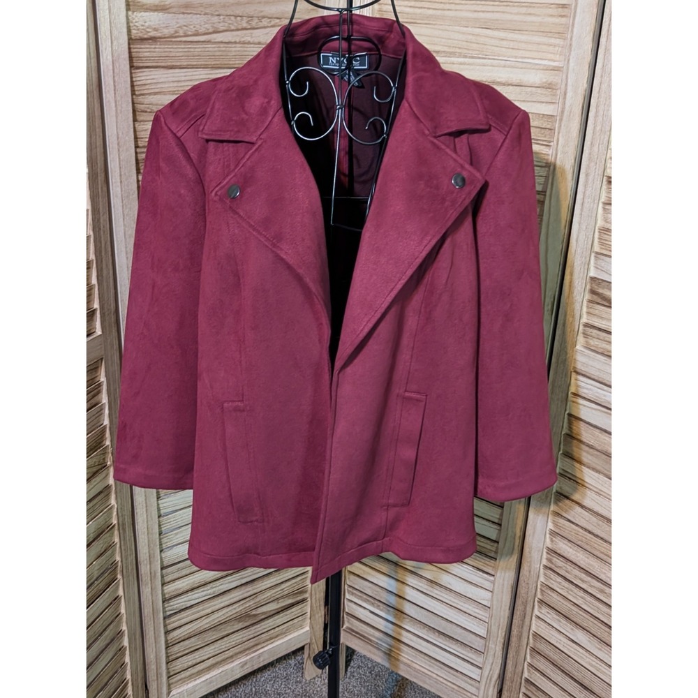 NYCC XL Cherry Red Faux Suede Jacket Blazer Moto Soft